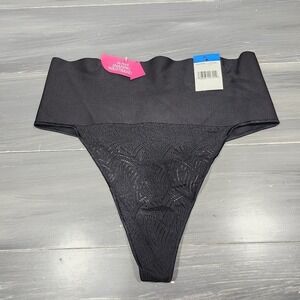 Maidenform Hi Waisted Thong Panty Underwear Black Shaping‎ Waistband XL